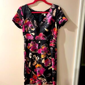 Banana Republic Watercolor Floral Print Sheath Dress Women 6 Petite Linen Blend